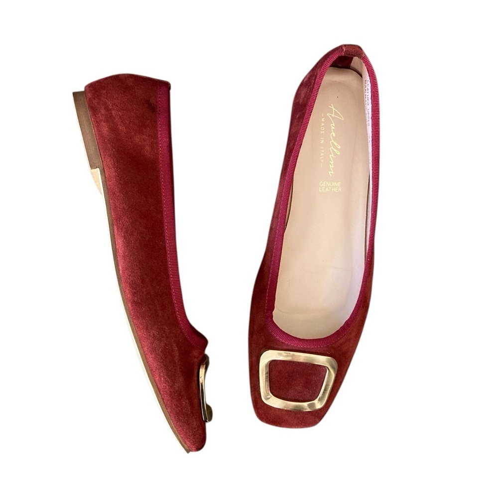 Avellini Burgundy Suede Ballet Flats Square Toe Buckle Size 9.5 - Picture 3 of 11